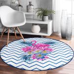 - RealHomes Dijital Baskılı Kaymaz Tabanlı Comfort Yuvarlak Halı - Realhomes  Zikzak Zeminli Flamingo Dijital Baskılı Lacivert Yatak Odası Yıkanabilir Kaymaz Tabanlı Yuvarlak Halı Realhomes