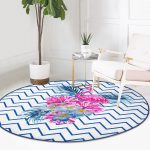 - RealHomes Dijital Baskılı Kaymaz Tabanlı Comfort Yuvarlak Halı - Realhomes  Zikzak Zeminli Flamingo Dijital Baskılı Lacivert Yatak Odası Yıkanabilir Kaymaz Tabanlı Yuvarlak Halı Realhomes