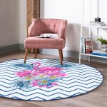 - RealHomes Dijital Baskılı Kaymaz Tabanlı Comfort Yuvarlak Halı - Realhomes  Zikzak Zeminli Flamingo Dijital Baskılı Lacivert Yatak Odası Yıkanabilir Kaymaz Tabanlı Yuvarlak Halı Realhomes