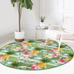- RealHomes Dijital Baskılı Kaymaz Tabanlı Comfort Yuvarlak Halı - Realhomes Realhomes Tropik Bitki Desenli Dijital Baskılı Yeşil Outdoor Yıkanabilir Kaymaz Tabanlı Yuvarlak Halı Realhomes