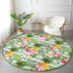 - RealHomes Dijital Baskılı Kaymaz Tabanlı Comfort Yuvarlak Halı - Realhomes Realhomes Tropik Bitki Desenli Dijital Baskılı Yeşil Outdoor Yıkanabilir Kaymaz Tabanlı Yuvarlak Halı Realhomes