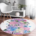 - RealHomes Dijital Baskılı Kaymaz Tabanlı Comfort Yuvarlak Halı - Realhomes  Lila Renk Salkım Zambak Desenli Dijital Baskılı Pembe Salon ve Oturma Odası Yıkanabilir Kaymaz Tabanlı Yuvarlak Halı Realhomes