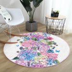 - RealHomes Dijital Baskılı Kaymaz Tabanlı Comfort Yuvarlak Halı - Realhomes  Lila Renk Salkım Zambak Desenli Dijital Baskılı Pembe Salon ve Oturma Odası Yıkanabilir Kaymaz Tabanlı Yuvarlak Halı Realhomes