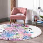 - RealHomes Dijital Baskılı Kaymaz Tabanlı Comfort Yuvarlak Halı - Realhomes  Lila Renk Salkım Zambak Desenli Dijital Baskılı Pembe Salon ve Oturma Odası Yıkanabilir Kaymaz Tabanlı Yuvarlak Halı Realhomes