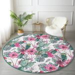 Realhomes Mint Yeşili Çöl Bitkisi Modern Yeşil Salon ve Oturma Odası Yıkanabilir Kaymaz Tabanlı Yuvarlak Halı Realhomes