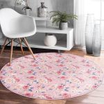 - RealHomes Dijital Baskılı Kaymaz Tabanlı Comfort Yuvarlak Halı - Realhomes  Pudra Temalı Kanaviçe Dijital Baskılı Pembe Salon ve Oturma Odası Yıkanabilir Kaymaz Tabanlı Yuvarlak Halı Realhomes