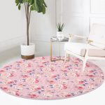 - RealHomes Dijital Baskılı Kaymaz Tabanlı Comfort Yuvarlak Halı - Realhomes  Pudra Temalı Kanaviçe Dijital Baskılı Pembe Salon ve Oturma Odası Yıkanabilir Kaymaz Tabanlı Yuvarlak Halı Realhomes