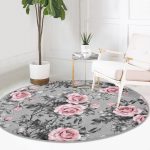 - RealHomes Dijital Baskılı Kaymaz Tabanlı Comfort Yuvarlak Halı - Realhomes Füme Temalı Kanaviçe Çiçek Motifli Dijital Baskılı Gri Mutfak Yıkanabilir Kaymaz Tabanlı Yuvarlak Halı Realhomes