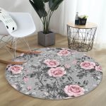 - RealHomes Dijital Baskılı Kaymaz Tabanlı Comfort Yuvarlak Halı - Realhomes Füme Temalı Kanaviçe Çiçek Motifli Dijital Baskılı Gri Mutfak Yıkanabilir Kaymaz Tabanlı Yuvarlak Halı Realhomes