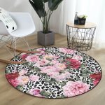 - RealHomes Dijital Baskılı Kaymaz Tabanlı Comfort Yuvarlak Halı - Realhomes Leopar Temalı Kanaviçe Desenli Dijital Baskılı Pembe Salon ve Oturma Odası Yıkanabilir Kaymaz Tabanlı Yuvarlak Halı Realhomes