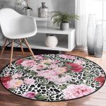 - RealHomes Dijital Baskılı Kaymaz Tabanlı Comfort Yuvarlak Halı - Realhomes Leopar Temalı Kanaviçe Desenli Dijital Baskılı Pembe Salon ve Oturma Odası Yıkanabilir Kaymaz Tabanlı Yuvarlak Halı Realhomes