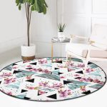 Realhomes Düzensiz Geometrik Şekiller Dijital Baskılı Renkli Mutfak Yıkanabilir Kaymaz Tabanlı Yuvarlak Halı Realhomes