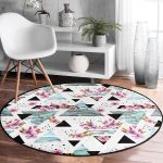 Realhomes Düzensiz Geometrik Şekiller Dijital Baskılı Renkli Mutfak Yıkanabilir Kaymaz Tabanlı Yuvarlak Halı Realhomes