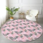 - RealHomes Dijital Baskılı Kaymaz Tabanlı Comfort Yuvarlak Halı - Realhomes  Palmiye Esintisi Temalı Dijital Baskılı Pembe Salon ve Oturma Odası Yıkanabilir Kaymaz Tabanlı Yuvarlak Halı Realhomes