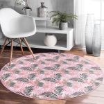 - RealHomes Dijital Baskılı Kaymaz Tabanlı Comfort Yuvarlak Halı - Realhomes  Palmiye Esintisi Temalı Dijital Baskılı Pembe Salon ve Oturma Odası Yıkanabilir Kaymaz Tabanlı Yuvarlak Halı Realhomes