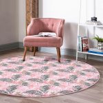 - RealHomes Dijital Baskılı Kaymaz Tabanlı Comfort Yuvarlak Halı - Realhomes  Palmiye Esintisi Temalı Dijital Baskılı Pembe Salon ve Oturma Odası Yıkanabilir Kaymaz Tabanlı Yuvarlak Halı Realhomes