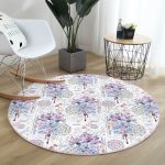 - RealHomes Dijital Baskılı Kaymaz Tabanlı Comfort Yuvarlak Halı - Realhomes  Mavi-Mor Renk İşleyen Çarklar Motifli Lacivert Salon ve Oturma Odası Yıkanabilir Kaymaz Tabanlı Yuvarlak Halı Realhomes