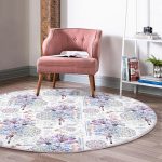 - RealHomes Dijital Baskılı Kaymaz Tabanlı Comfort Yuvarlak Halı - Realhomes  Mavi-Mor Renk İşleyen Çarklar Motifli Lacivert Salon ve Oturma Odası Yıkanabilir Kaymaz Tabanlı Yuvarlak Halı Realhomes
