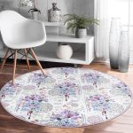 - RealHomes Dijital Baskılı Kaymaz Tabanlı Comfort Yuvarlak Halı - Realhomes  Mavi-Mor Renk İşleyen Çarklar Motifli Lacivert Salon ve Oturma Odası Yıkanabilir Kaymaz Tabanlı Yuvarlak Halı Realhomes