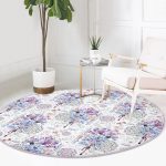 - RealHomes Dijital Baskılı Kaymaz Tabanlı Comfort Yuvarlak Halı - Realhomes  Mavi-Mor Renk İşleyen Çarklar Motifli Lacivert Salon ve Oturma Odası Yıkanabilir Kaymaz Tabanlı Yuvarlak Halı Realhomes