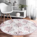 - RealHomes Dijital Baskılı Kaymaz Tabanlı Comfort Yuvarlak Halı - Realhomes  Pudra Renk İşleyen Çarklar Motifli Pembe Salon ve Oturma Odası Yıkanabilir Kaymaz Tabanlı Yuvarlak Halı Realhomes