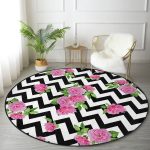 - RealHomes Dijital Baskılı Kaymaz Tabanlı Comfort Yuvarlak Halı - Realhomes  Zikzak Zebra Temalı Gül Motifli Modern Pembe Koridor ve Antre Yıkanabilir Kaymaz Tabanlı Yuvarlak Halı Realhomes