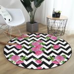 - RealHomes Dijital Baskılı Kaymaz Tabanlı Comfort Yuvarlak Halı - Realhomes  Zikzak Zebra Temalı Gül Motifli Modern Pembe Koridor ve Antre Yıkanabilir Kaymaz Tabanlı Yuvarlak Halı Realhomes