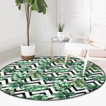 - RealHomes Dijital Baskılı Kaymaz Tabanlı Comfort Yuvarlak Halı - Realhomes  Zikzak Siyah Beyaz Şerit Temalı Yaprak Çizimi Yeşil Koridor ve Antre Yıkanabilir Kaymaz Tabanlı Yuvarlak Halı Realhomes