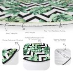 - RealHomes Dijital Baskılı Kaymaz Tabanlı Comfort Yuvarlak Halı - Realhomes  Zikzak Siyah Beyaz Şerit Temalı Yaprak Çizimi Yeşil Koridor ve Antre Yıkanabilir Kaymaz Tabanlı Yuvarlak Halı Realhomes