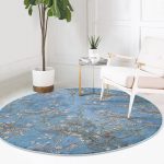 - RealHomes Dijital Baskılı Kaymaz Tabanlı Comfort Yuvarlak Halı - Realhomes  Yağlı Boya Mavi Ağaç Motifleri Dijital Baskılı Lacivert Salon ve Oturma Odası Yıkanabilir Kaymaz Tabanlı Yuvarlak Halı Realhomes