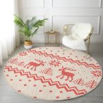 - RealHomes Dijital Baskılı Kaymaz Tabanlı Comfort Yuvarlak Halı - Realhomes Kanaviçe Motifli Yılbaşı Temalı Dijital Baskılı Bordo Salon ve Oturma Odası Yıkanabilir Kaymaz Tabanlı Yuvarlak Halı Realhomes