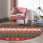 Yılbaşı Temalı Kanaviçe Desenli Özel Tasarımlı Dijital Baskılı Modern Renkli Salon ve Oturma Odası Kaymaz Tabanlı Yuvarlak Halı Realhomes