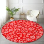 - RealHomes Dijital Baskılı Kaymaz Tabanlı Comfort Yuvarlak Halı - Realhomes  Kırmızı Zeminde Kar Tanesi Desenli Özel Tasarımlı Dijital Baskılı Modern Bordo Salon ve Oturma Odası Kaymaz Tabanlı Yuvarlak Halı Realhomes