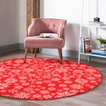 - RealHomes Dijital Baskılı Kaymaz Tabanlı Comfort Yuvarlak Halı - Realhomes  Kırmızı Zeminde Kar Tanesi Desenli Özel Tasarımlı Dijital Baskılı Modern Bordo Salon ve Oturma Odası Kaymaz Tabanlı Yuvarlak Halı Realhomes