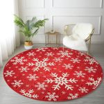 - RealHomes Dijital Baskılı Kaymaz Tabanlı Comfort Yuvarlak Halı - Realhomes  Beyaz Kar Taneleri Motifli Dijital Baskılı Bordo Salon ve Oturma Odası Yıkanabilir Kaymaz Tabanlı Yuvarlak Halı Realhomes