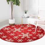 - RealHomes Dijital Baskılı Kaymaz Tabanlı Comfort Yuvarlak Halı - Realhomes  Beyaz Kar Taneleri Motifli Dijital Baskılı Bordo Salon ve Oturma Odası Yıkanabilir Kaymaz Tabanlı Yuvarlak Halı Realhomes