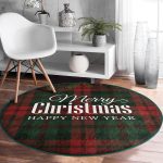 - RealHomes Dijital Baskılı Kaymaz Tabanlı Comfort Yuvarlak Halı - Realhomes  Ekose Zeminde Merry Christmas Dijital Baskılı Bordo Salon ve Oturma Odası Yıkanabilir Kaymaz Tabanlı Yuvarlak Halı Realhomes