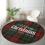 - RealHomes Dijital Baskılı Kaymaz Tabanlı Comfort Yuvarlak Halı - Realhomes  Ekose Zeminde Merry Christmas Dijital Baskılı Bordo Salon ve Oturma Odası Yıkanabilir Kaymaz Tabanlı Yuvarlak Halı Realhomes