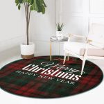 - RealHomes Dijital Baskılı Kaymaz Tabanlı Comfort Yuvarlak Halı - Realhomes  Ekose Zeminde Merry Christmas Dijital Baskılı Bordo Salon ve Oturma Odası Yıkanabilir Kaymaz Tabanlı Yuvarlak Halı Realhomes