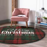 - RealHomes Dijital Baskılı Kaymaz Tabanlı Comfort Yuvarlak Halı - Realhomes  Ekose Zeminde Merry Christmas Dijital Baskılı Bordo Salon ve Oturma Odası Yıkanabilir Kaymaz Tabanlı Yuvarlak Halı Realhomes