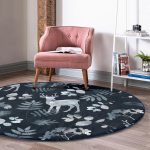 - RealHomes Dijital Baskılı Kaymaz Tabanlı Comfort Yuvarlak Halı - Realhomes  Lacivert Zeminde Geyik ve Yaprak Motifleri Dijital Baskılı Salon Oturma Odası Yıkanabilir Kaymaz Tabanlı Yuvarlak Halı Realhomes