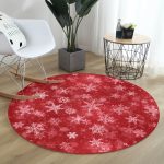 - RealHomes Dijital Baskılı Kaymaz Tabanlı Comfort Yuvarlak Halı - Realhomes  Realhomes Kırmızı Zeminde Kar Taneleri Bordo Salon ve Oturma Odası Yıkanabilir Kaymaz Tabanlı Yuvarlak Halı Realhomes