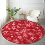 - RealHomes Dijital Baskılı Kaymaz Tabanlı Comfort Yuvarlak Halı - Realhomes  Realhomes Kırmızı Zeminde Kar Taneleri Bordo Salon ve Oturma Odası Yıkanabilir Kaymaz Tabanlı Yuvarlak Halı Realhomes