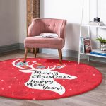- RealHomes Dijital Baskılı Kaymaz Tabanlı Comfort Yuvarlak Halı - Realhomes  Realhomes Merry Christmas Geyik Desenli Bordo Salon ve Oturma Odası Yıkanabilir Kaymaz Tabanlı Yuvarlak Halı Realhomes