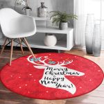 - RealHomes Dijital Baskılı Kaymaz Tabanlı Comfort Yuvarlak Halı - Realhomes  Realhomes Merry Christmas Geyik Desenli Bordo Salon ve Oturma Odası Yıkanabilir Kaymaz Tabanlı Yuvarlak Halı Realhomes