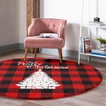 - RealHomes Dijital Baskılı Kaymaz Tabanlı Comfort Yuvarlak Halı - Realhomes  Siyah Kırmızı Ekose Desenli Yılbaşı Temalı Bordo Salon ve Oturma Odası Yıkanabilir Kaymaz Tabanlı Yuvarlak Halı Realhomes