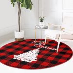 - RealHomes Dijital Baskılı Kaymaz Tabanlı Comfort Yuvarlak Halı - Realhomes  Siyah Kırmızı Ekose Desenli Yılbaşı Temalı Bordo Salon ve Oturma Odası Yıkanabilir Kaymaz Tabanlı Yuvarlak Halı Realhomes