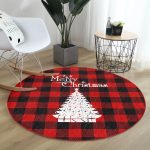 - RealHomes Dijital Baskılı Kaymaz Tabanlı Comfort Yuvarlak Halı - Realhomes  Siyah Kırmızı Ekose Desenli Yılbaşı Temalı Bordo Salon ve Oturma Odası Yıkanabilir Kaymaz Tabanlı Yuvarlak Halı Realhomes