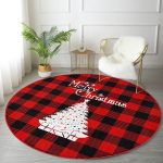 - RealHomes Dijital Baskılı Kaymaz Tabanlı Comfort Yuvarlak Halı - Realhomes  Siyah Kırmızı Ekose Desenli Yılbaşı Temalı Bordo Salon ve Oturma Odası Yıkanabilir Kaymaz Tabanlı Yuvarlak Halı Realhomes
