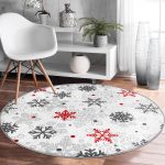 - RealHomes Dijital Baskılı Kaymaz Tabanlı Comfort Yuvarlak Halı - Realhomes  Yılbaşı Kar Desenli Özel Tasarımlı Dijital Baskılı Modern Krem Mutfak Yıkanabilir Kaymaz Tabanlı Yuvarlak Halı Realhomes